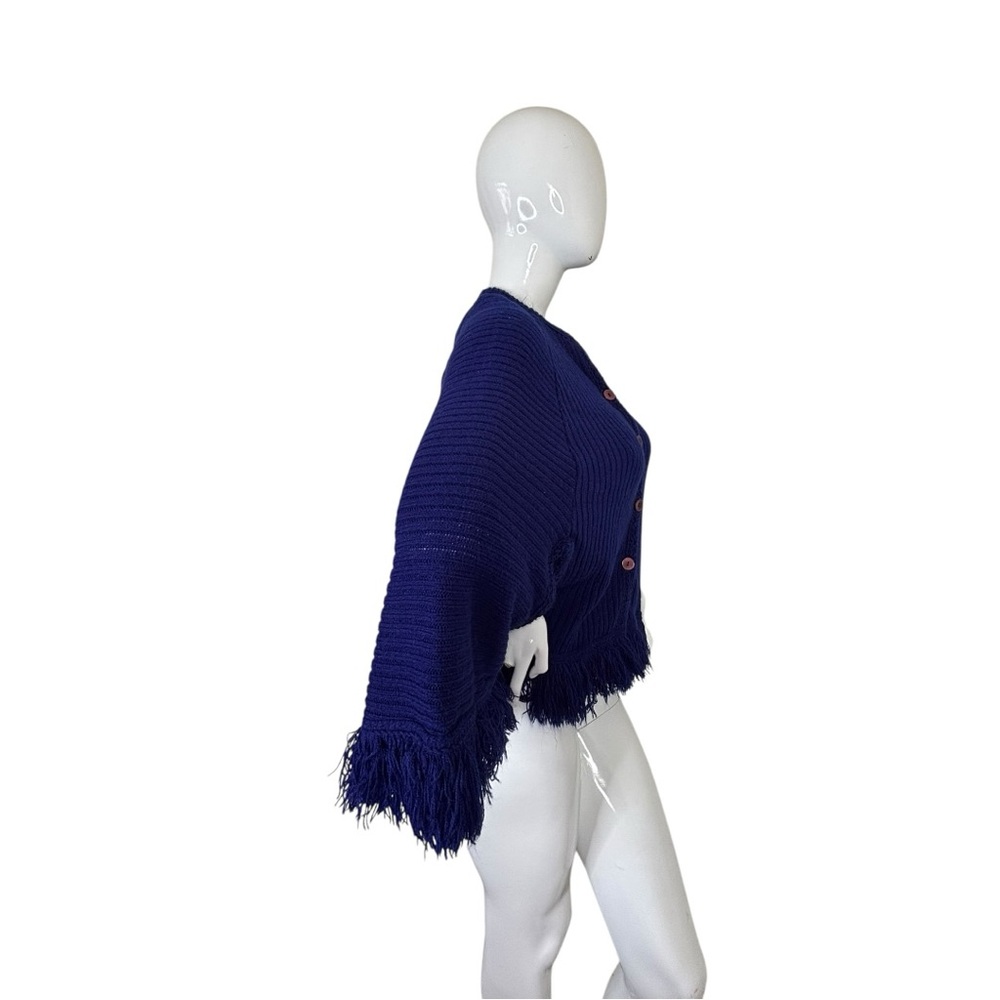 Lane Bryant vintage knit sweater top Navy Royal cape Women's Poncho Fringe plus - Picture 14 of 17